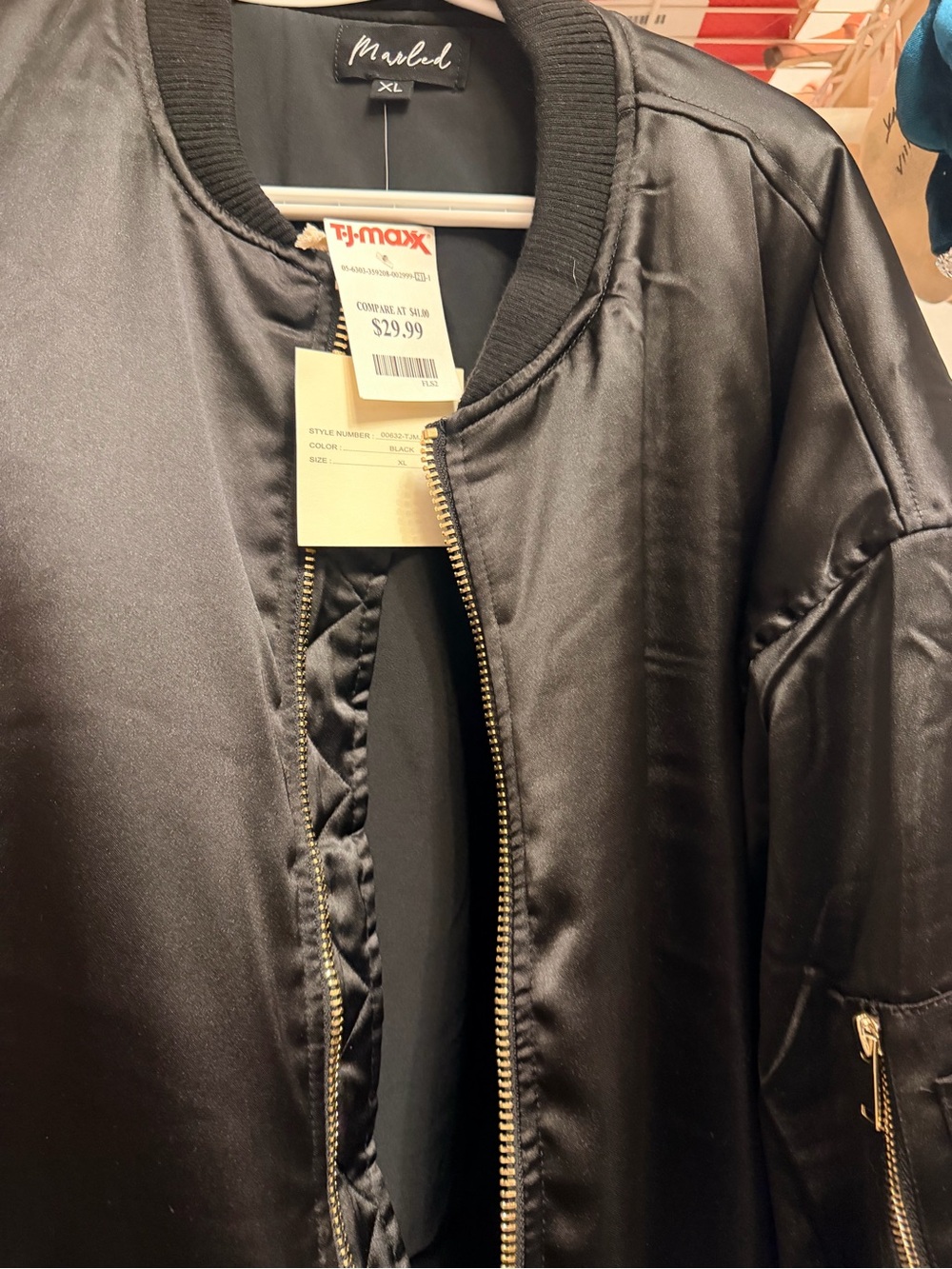 Marled Black Satin Bomber Jacket - Picture 3 of 4